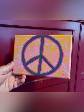 Original Spin Art Mixed Media Art “World Peace” Pink, Lilac, Golden 5x7